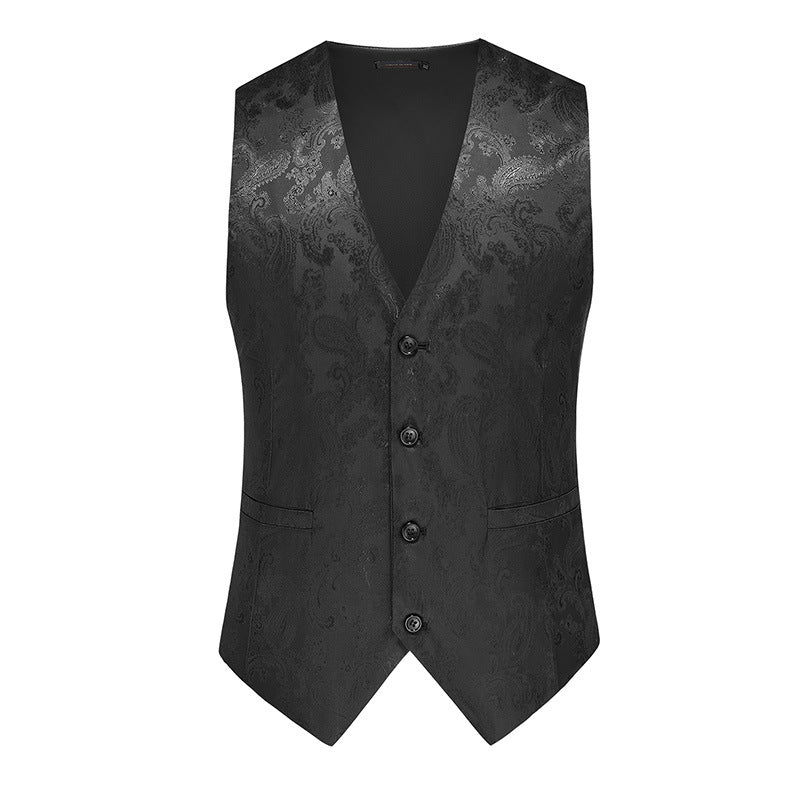 Herren nan feine Jacquard-Anzugweste mit V-Ausschnitt, Zierknöpfen und schmaler Silhouette EB