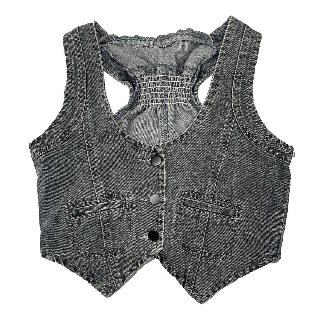 Damen Denim-Weste mit modernem V-Ausschnitt und praktischen Taschen EB