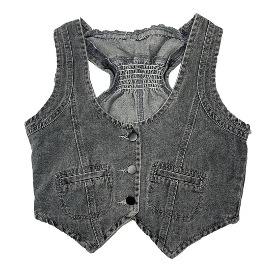 Damen Denim-Weste mit modernem V-Ausschnitt und praktischen Taschen EB