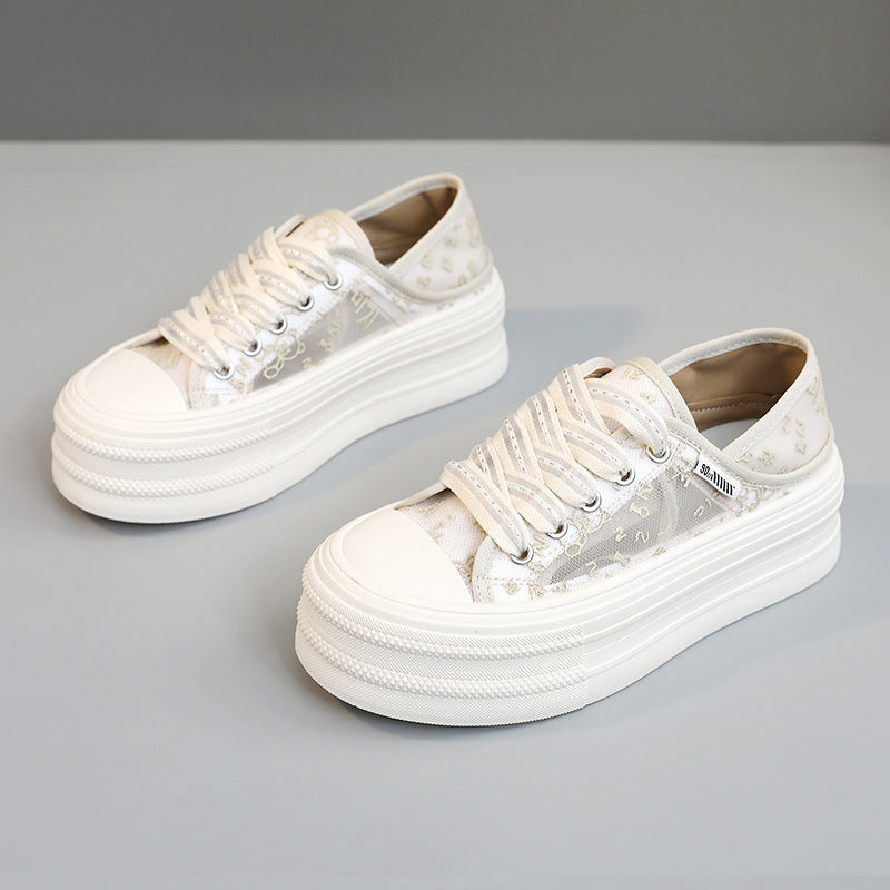 Damen Plateau Sneakers mit atmungsaktiver Mesh-Oberfläche und rutschfester Sohle EB
