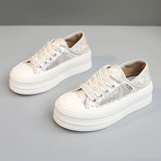 Damen Plateau Sneakers mit atmungsaktiver Mesh-Oberfläche und rutschfester Sohle EB