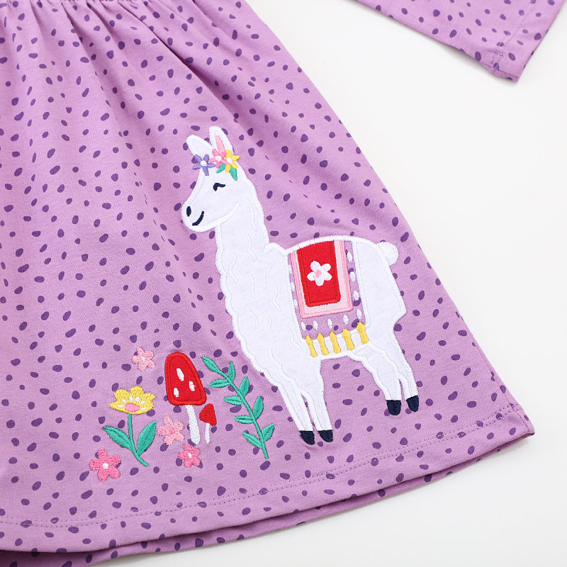 Mädchen Freizeitkleid mit süßer Lama-Applikation EB