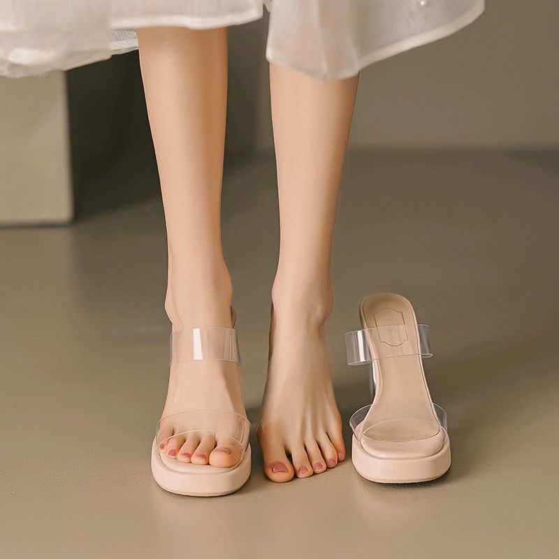 Damen Elegante Mules mit transparentem Absatz EB