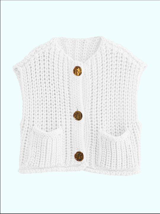 Damen Strickweste mit Knöpfen und Taschen EB