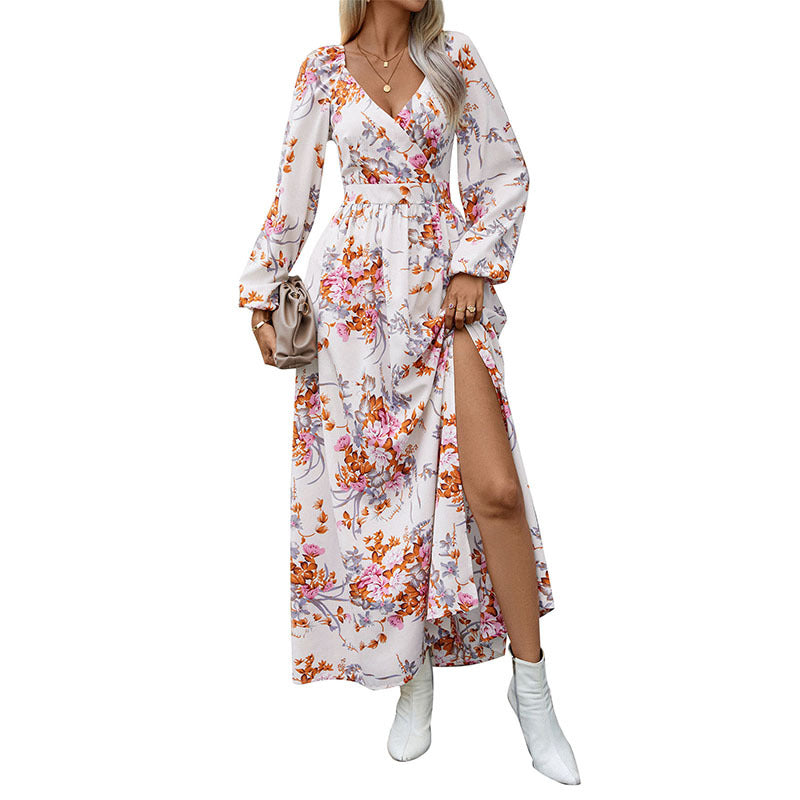 Damen Maxikleid mit floralem Design und seitlichem Schlitz EB