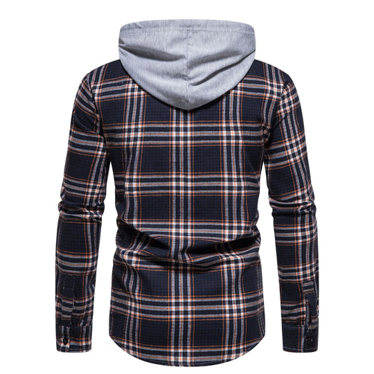 Herren Karo-Hemdjacke mit integrierter Kapuze und modernen Mustern EB