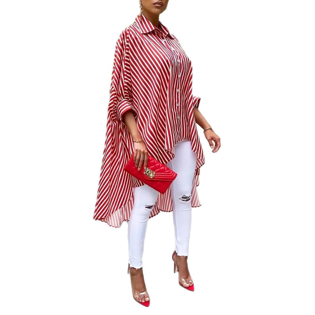 Damen Streifenbluse mit asymmetrischem Schnitt und Oversize-Design EB