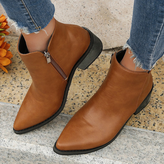 Damen elegante Ankle-Boots mit spitzem Fersenbereich und seitlichem Reißverschluss EB