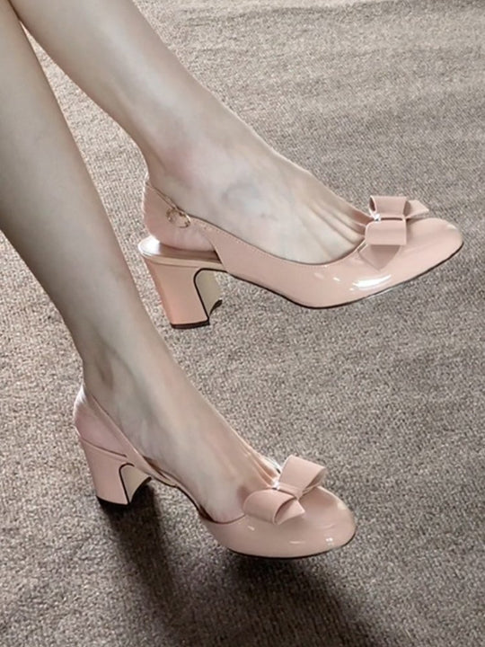 Damen elegante Sling-Pumps mit modischem Schleifendetail und bequemem Blockabsatz EB