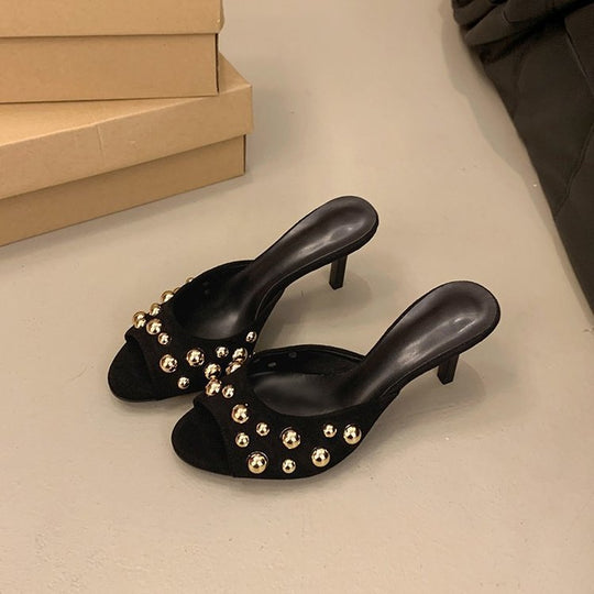 Damen Elegante Slingback Mules mit glitzernden Perlenakzenten EB