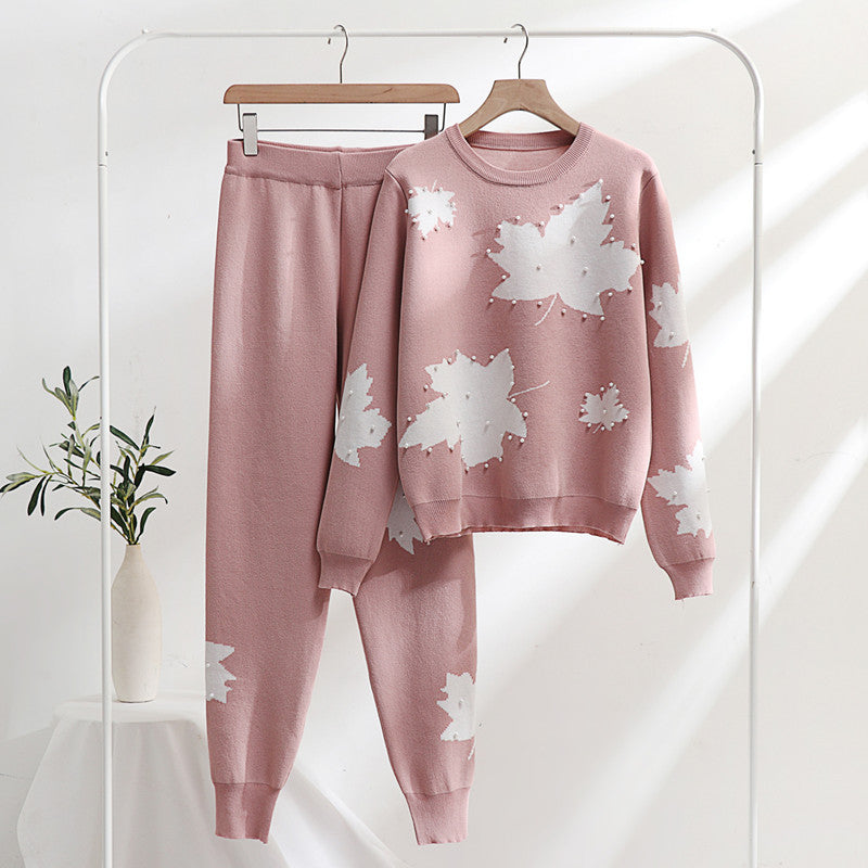 Damen Freizeit-Loungewear-Set mit floralem Design und elastischem Bund EB