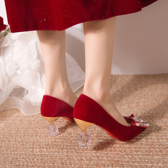 Damen elegante High Heel Pumps mit funkelndem Schleifenakzent EB