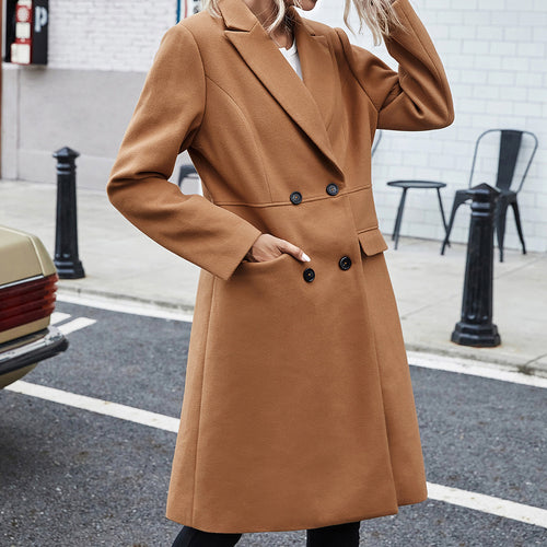 Damen elegante Wende-Mantel mit Reverskragen und doppelter Knopfleiste EB