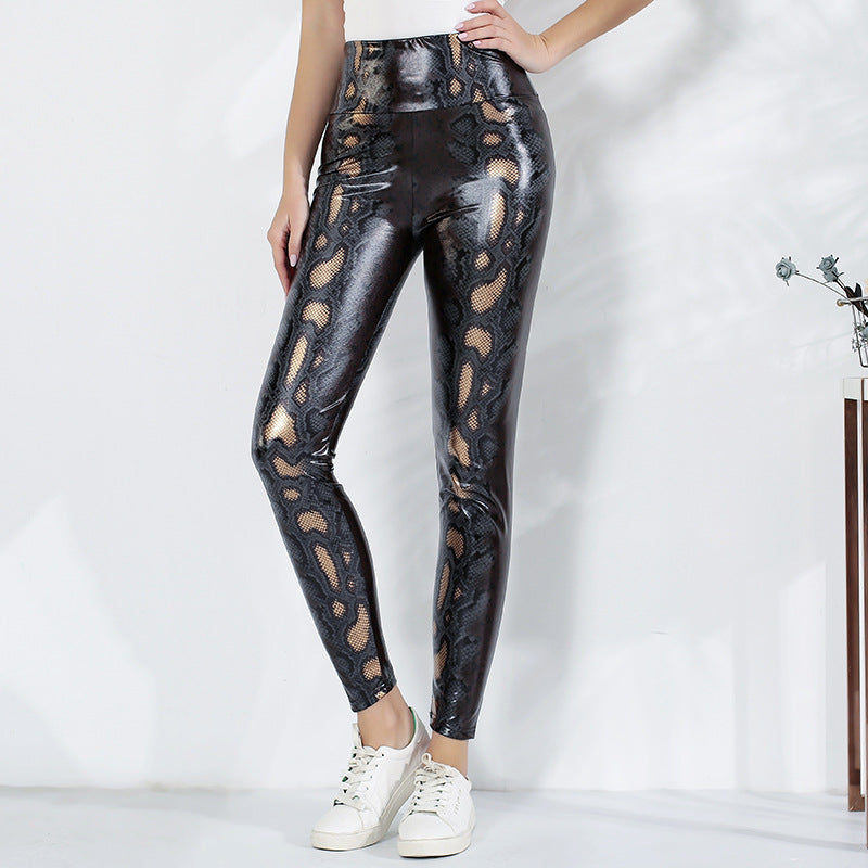Damen Leggings im edlen Schlangenmuster mit hohem Bund EB