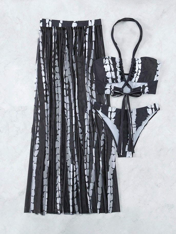 Damen Bikini-Set mit elegantem Maxirock und femininem Oberteil EB