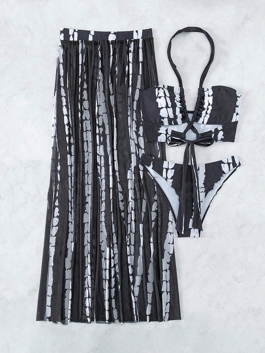 Damen Bikini-Set mit elegantem Maxirock und femininem Oberteil EB
