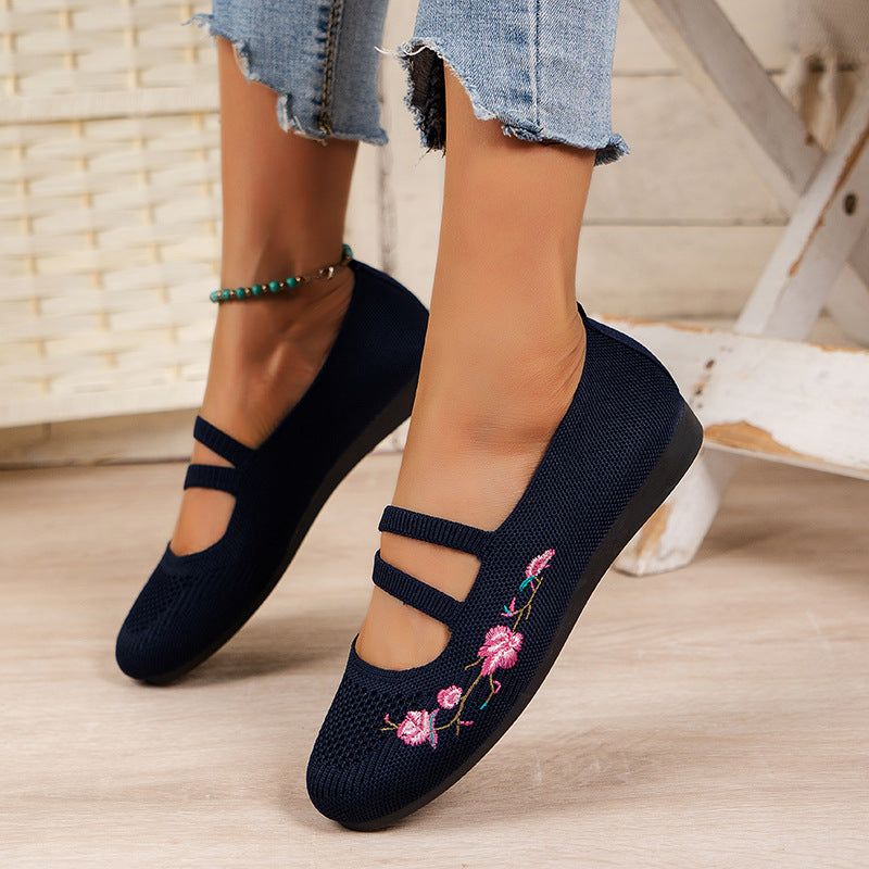 Damen Ballerinas mit floraler Stickerei und atmungsaktivem Netzdesign EB