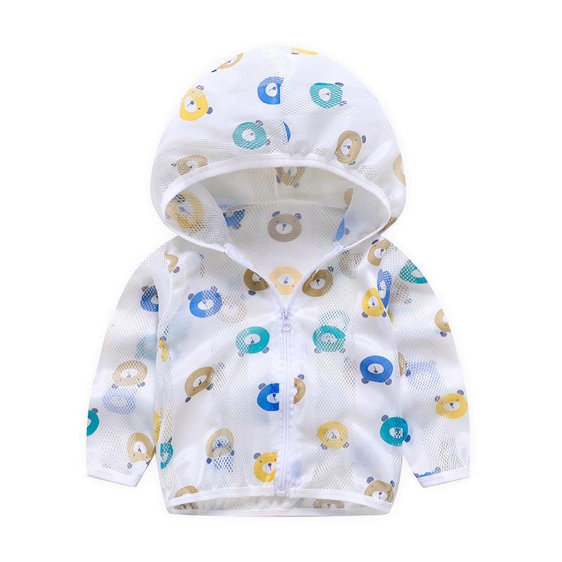 Unisex nan atmungsaktive Netz Kapuzen-Sonnenjacke für Säuglinge mit Reißverschluss und verspieltem Elefantenmotiv EB