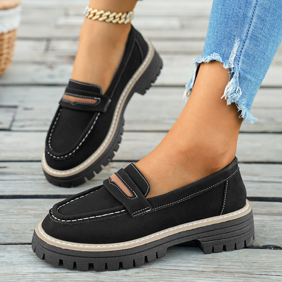 Damen Chunky Loafers mit rutschfester Sohle und dekorativem Riemen EB