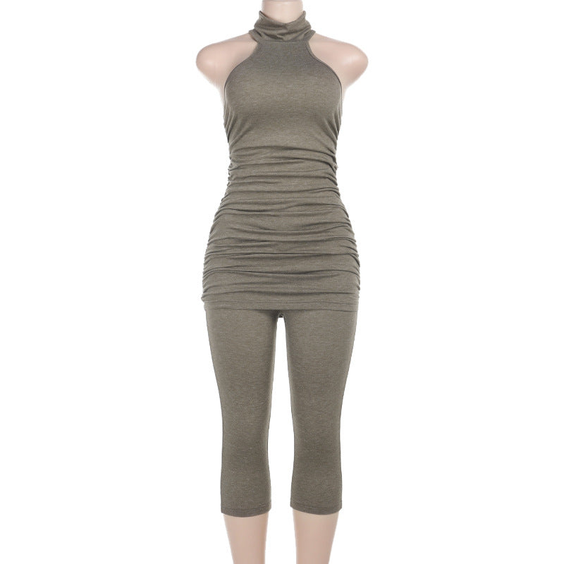 Damen yoga t-shirt und dreiviertel leggings Set EB