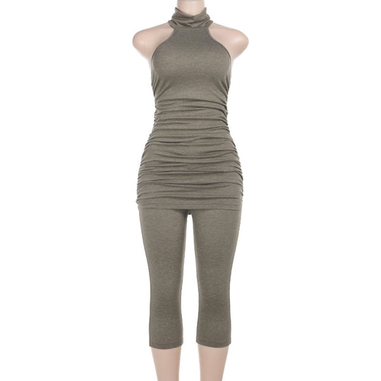 Damen yoga t-shirt und dreiviertel leggings Set EB