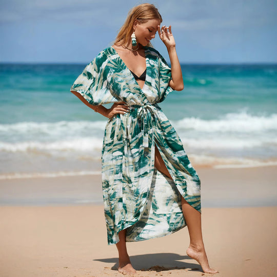 Damen Strandkleid mit großzügigem Schnitt und elegantem Wickeldesign EB