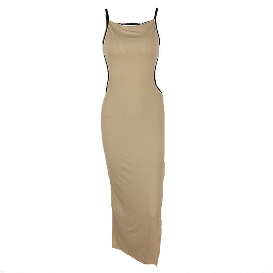 Damen Langsamer Maxikleid mit feinen Spaghettiträgern und Kontrastdetails EB