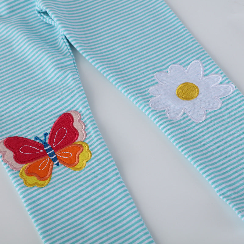 Mädchen Leggings mit buntem Schmetterlings- und Blumenapplikationen EB