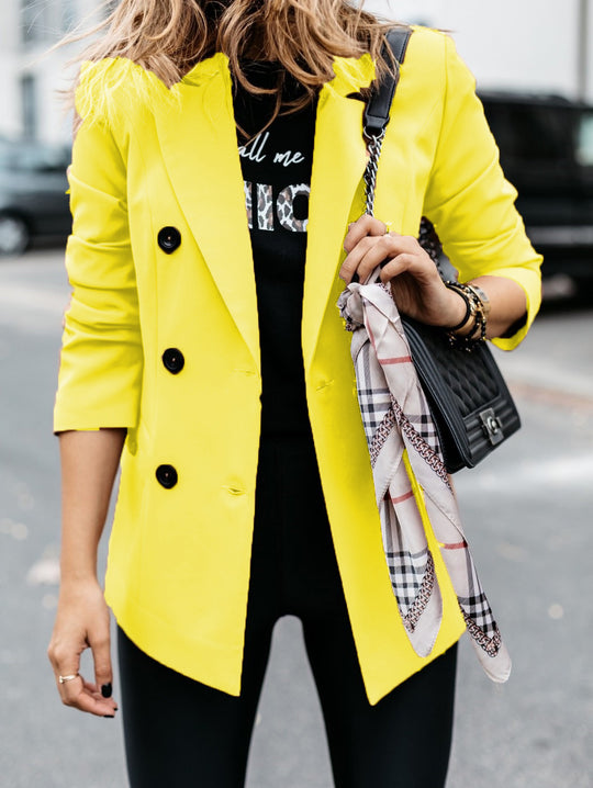 Damen eleganter taillierter Blazer mit doppelter Knopfleiste EB
