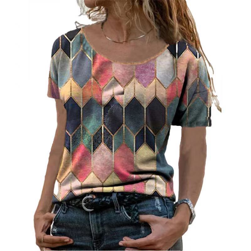 Damen Kurzarm Oberteil mit geometrischem Muster EB