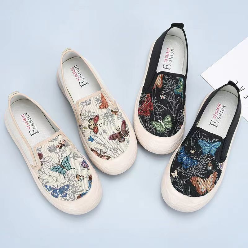 Damen Slip-On Schuhe mit buntem Schmetterlingsmotiv EB