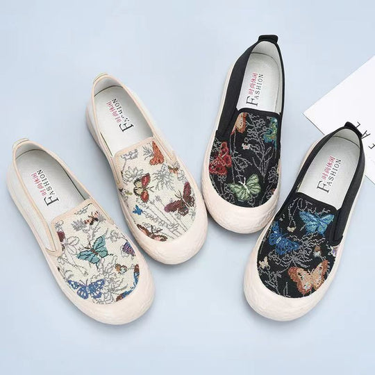 Damen Slip-On Schuhe mit buntem Schmetterlingsmotiv EB