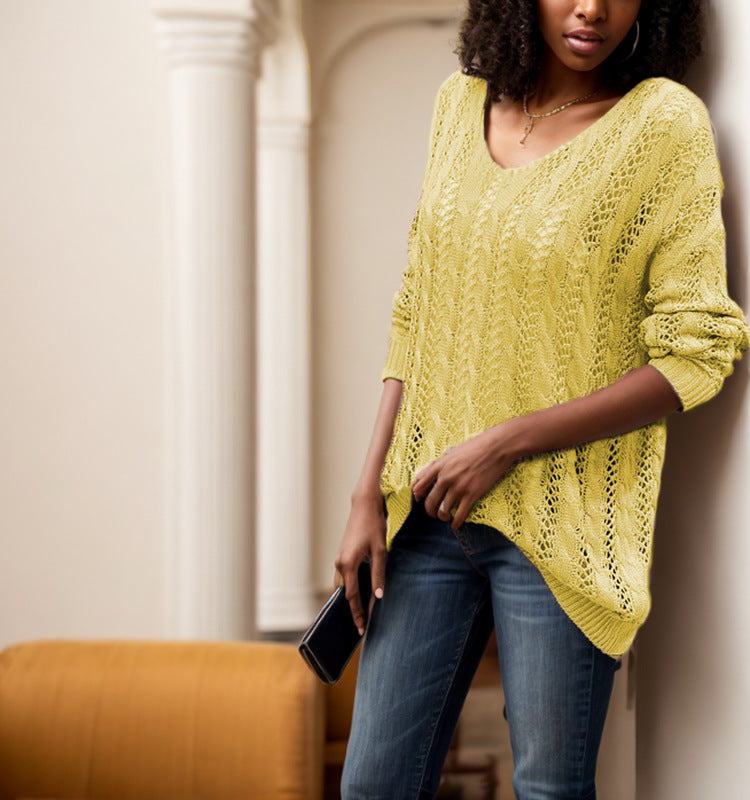 Damen luftiger Strickpullover mit einzigartiger Lochstruktur EB