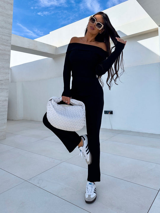 Damen elegantes Jumpsuit mit off-shoulder Design und langem Bein EB