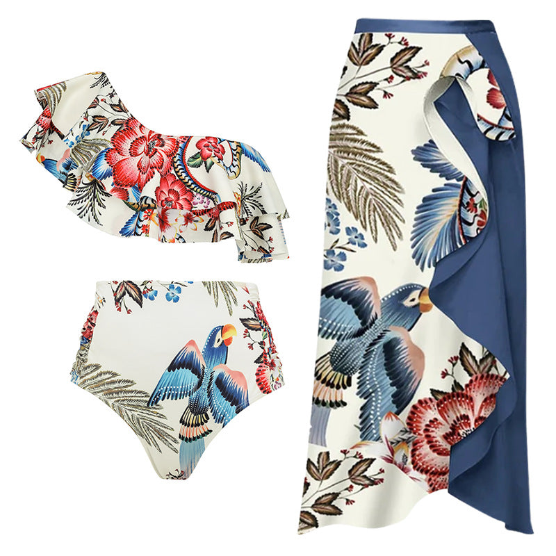 Damen Badeanzug-Set mit floralen Rüschen und taillierter Shorts EB