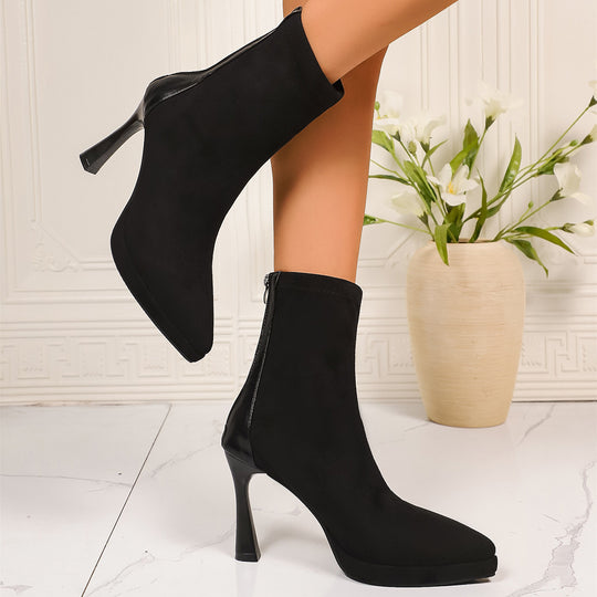 Damen Elegante High-Heels Stiefeletten mit chicem Reißverschluss und schmalem Blockabsatz EB