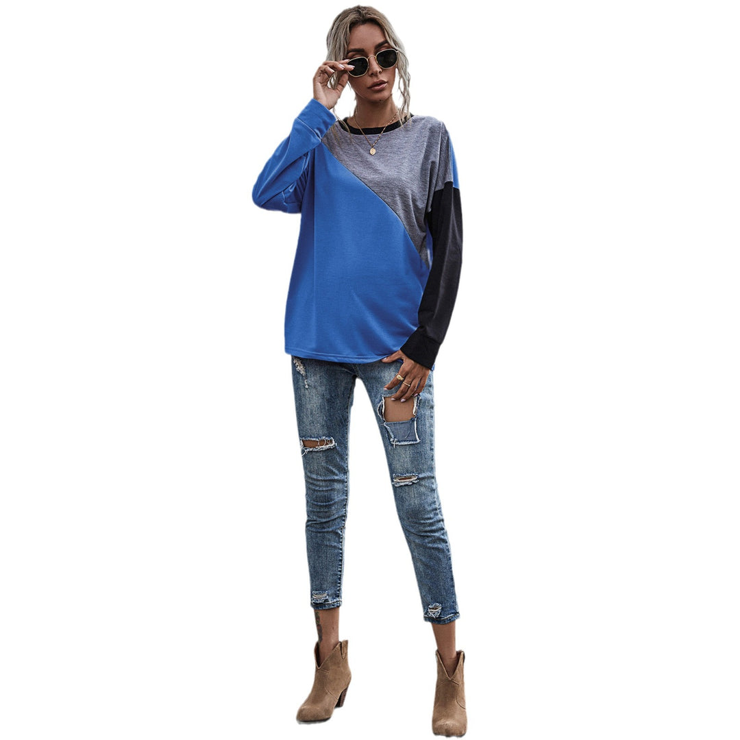 Damen sportlicher Sweatshirt mit modischem Farbblockdesign EB