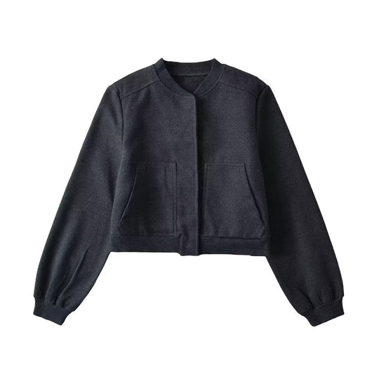 Damen lässige cropped Sweatjacke mit Taschen EB