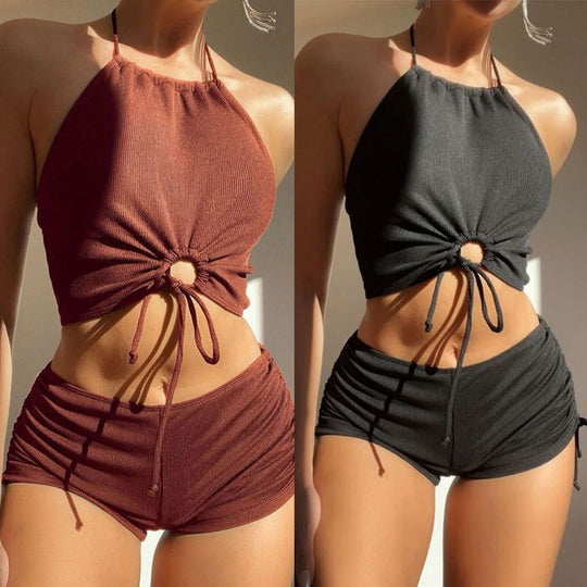 Damen Sportlicher Bikiniset mit raffiniertem Wickeldesign und verstellbaren Trägern EB