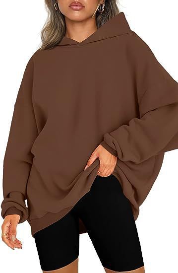 Damen nan oversized Kapuzenpullover im Boxy-Cut mit innen angerautem Fleece, überschnittener Schulter und verlängertem Rückenteil EB