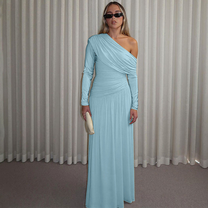Damen elegantes Wickel-Maxi-Kleid mit asymmetrischem Schnitt EB