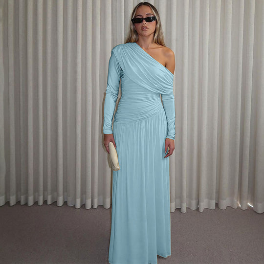 Damen elegantes Wickel-Maxi-Kleid mit asymmetrischem Schnitt EB
