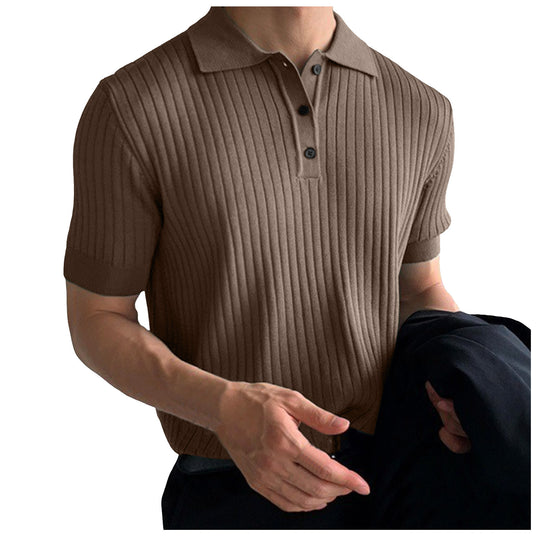 Herren nan schmal geschnittenes geripptes Poloshirt aus Feinstrick mit Kurzarm und Polokragen EB