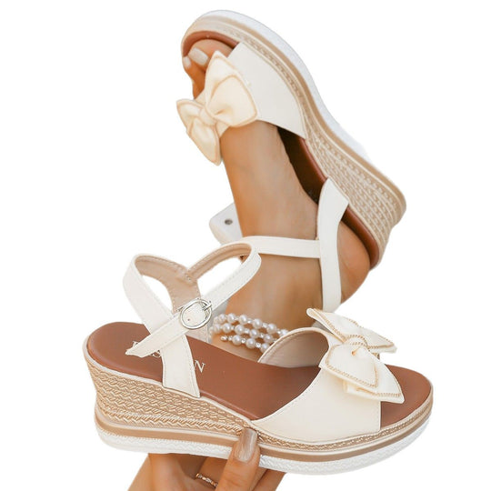 Damen Wedge-Sandalen mit elegantem Schleifen-Design EB