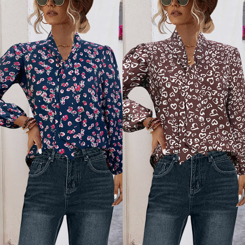 Damen Bluse mit floralem Design und eleganter Schleifenöffnung EB