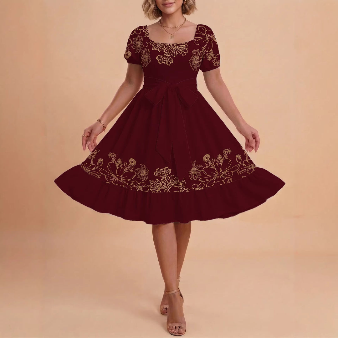 Damen A-Linien-Kleid mit floralen Motiven und taillierbarem Gürtel EB