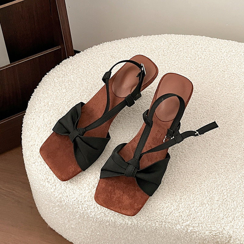 Damen Sling-Sandalen mit dekorativem Knotendesign und elegantem Absatz EB