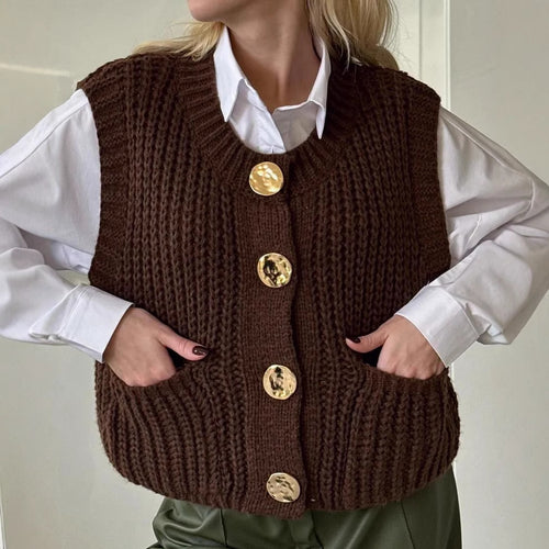 Damen Strickweste mit Knopfdetaillierung und praktischen Taschen EB