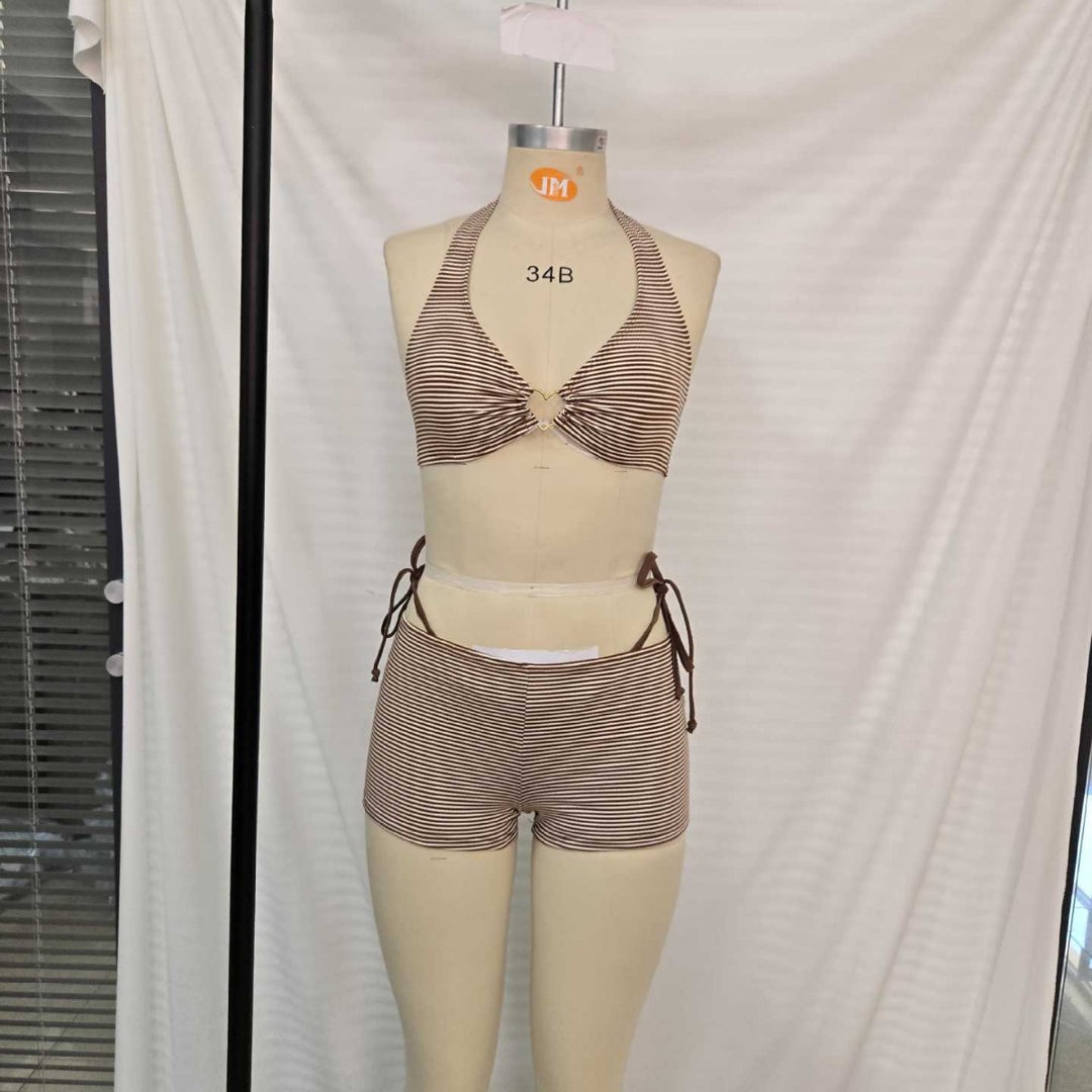 Damen Trendiger Bikini mit asymmetrischen Schnürungen EB