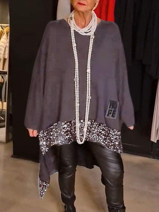 Damen Elegantes und fließendes asymmetrisches Strickoberteil EB